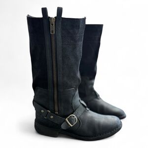 J Shoes Black Leather & Suede Harness Boots (Size 7.5)